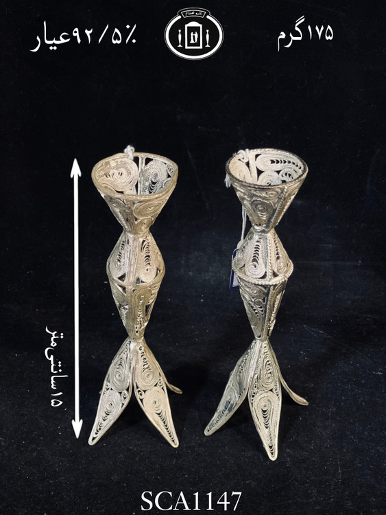 خرید شمعدان نقره تک شاخه ملیله ممتاز۹۲۵٪استاندارد ایران