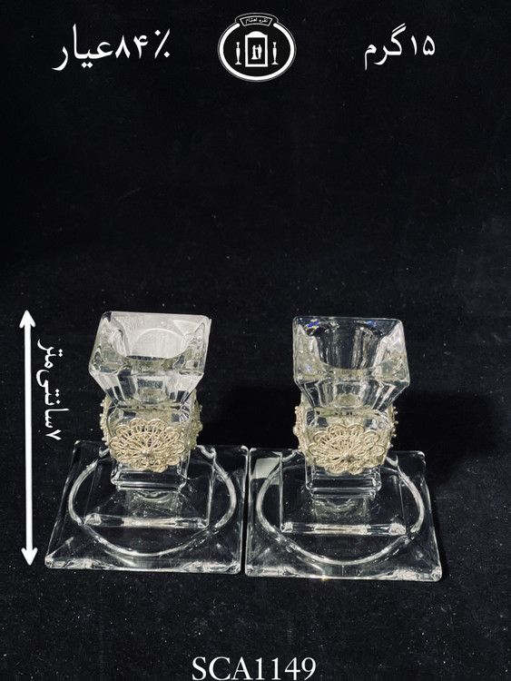 قیمت شمعدان کریستال نقره مدل ملیله ریخته گری مومی۸۴٪استاندارد ایران