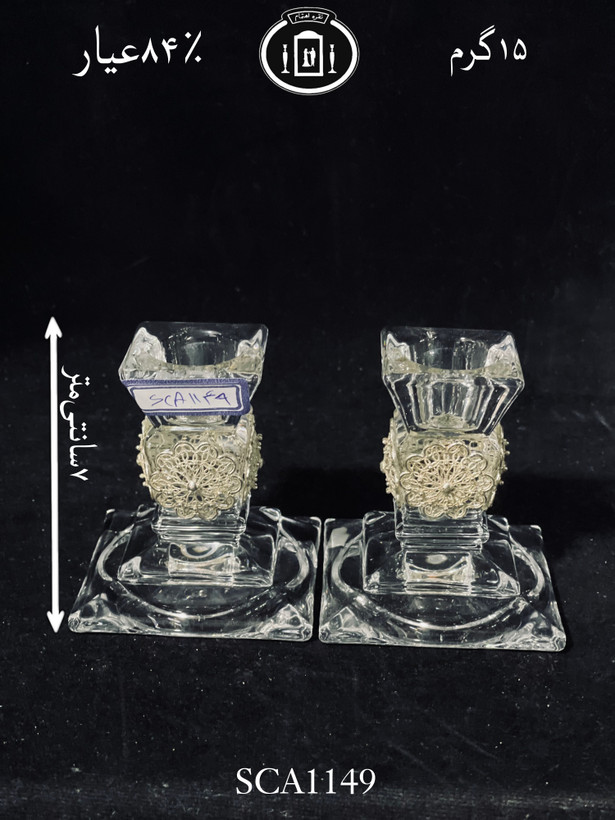 خرید شمعدان کریستال نقره مدل ملیله ریخته گری مومی۸۴٪استاندارد ایران