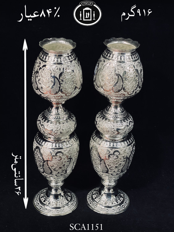 خرید لاله نقره مدل حبابی قلم گل و مرغ و شبکه۸۴٪استاندارد ایران