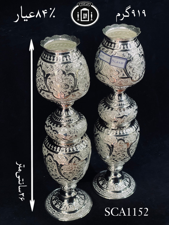 خرید لاله نقره مدل حبابی قلم گل و مرغ و شبکه۸۴٪استاندارد ایران