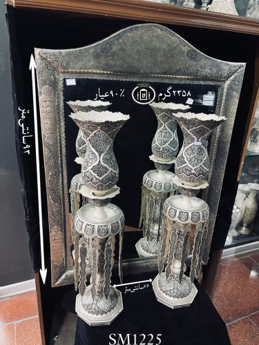 خرید آینه نقره چهارگوش تاج هلالی قلم گل و مرغ و خط فوق ممتاز۸۴٪استاندارد ایران