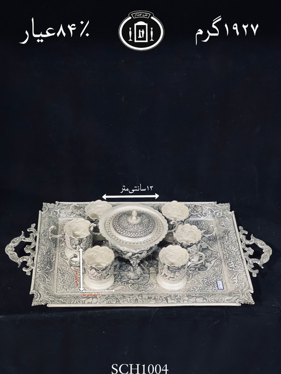 خرید سرویس چای خوری نقره قلم مینیاتور پتینه سیاه قلم۸۴٪استاندارد ایران