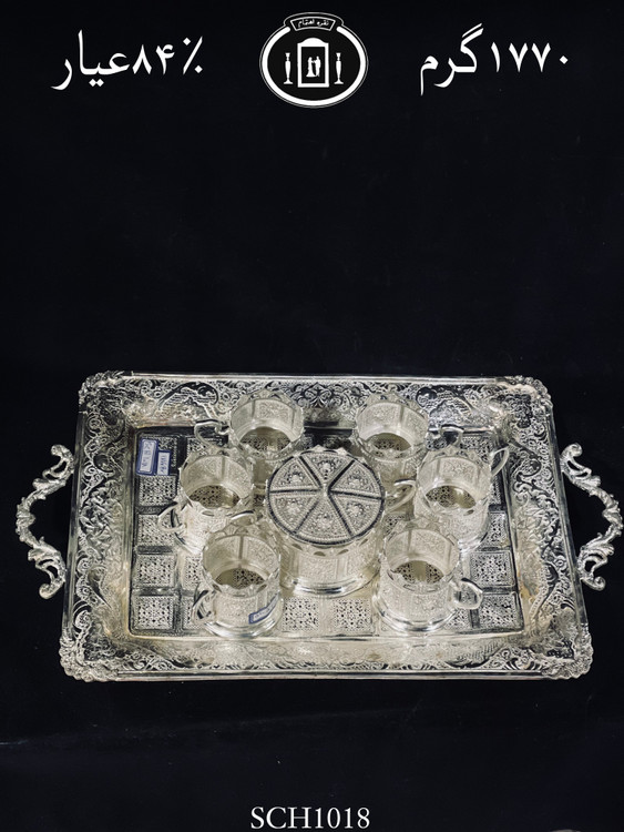 قیمت سرویس چای خوری نقره قلم گل و مرغ و ملیله ریخته گری ممتاز۸۴٪استاندارد ایران
