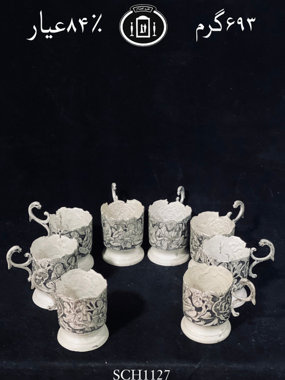 خرید گیره چای خوری نقره قلم مینیاتور پتینه سیاه قلم ممتاز۸۴٪استاندارد ایران