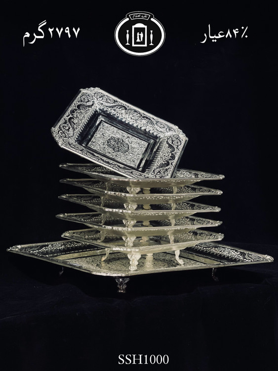 قیمت سرویس شیرینی خوری نقره مربعی قلم گل و مرغ ممتاز۸۴٪استاندارد ایران
