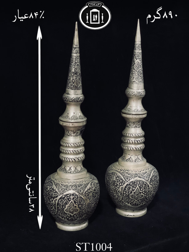 خرید تنگ شاخدار نقره قلم گل و مرغ سیاه قلم پتینه ممتاز۸۴٪استاندارد ایران