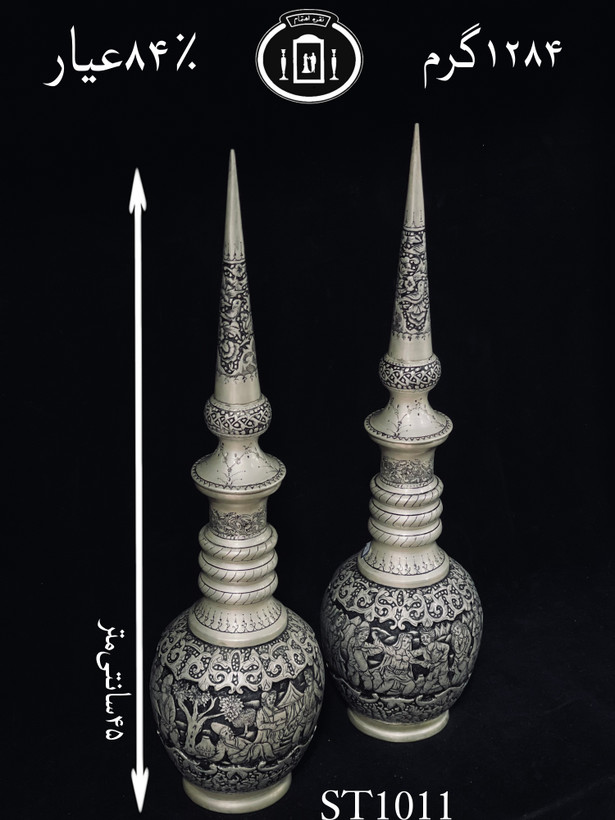 خرید تنگ نقره قلم مینیاتور سیاه قلم پتینه۸۴٪استاندارد ایران