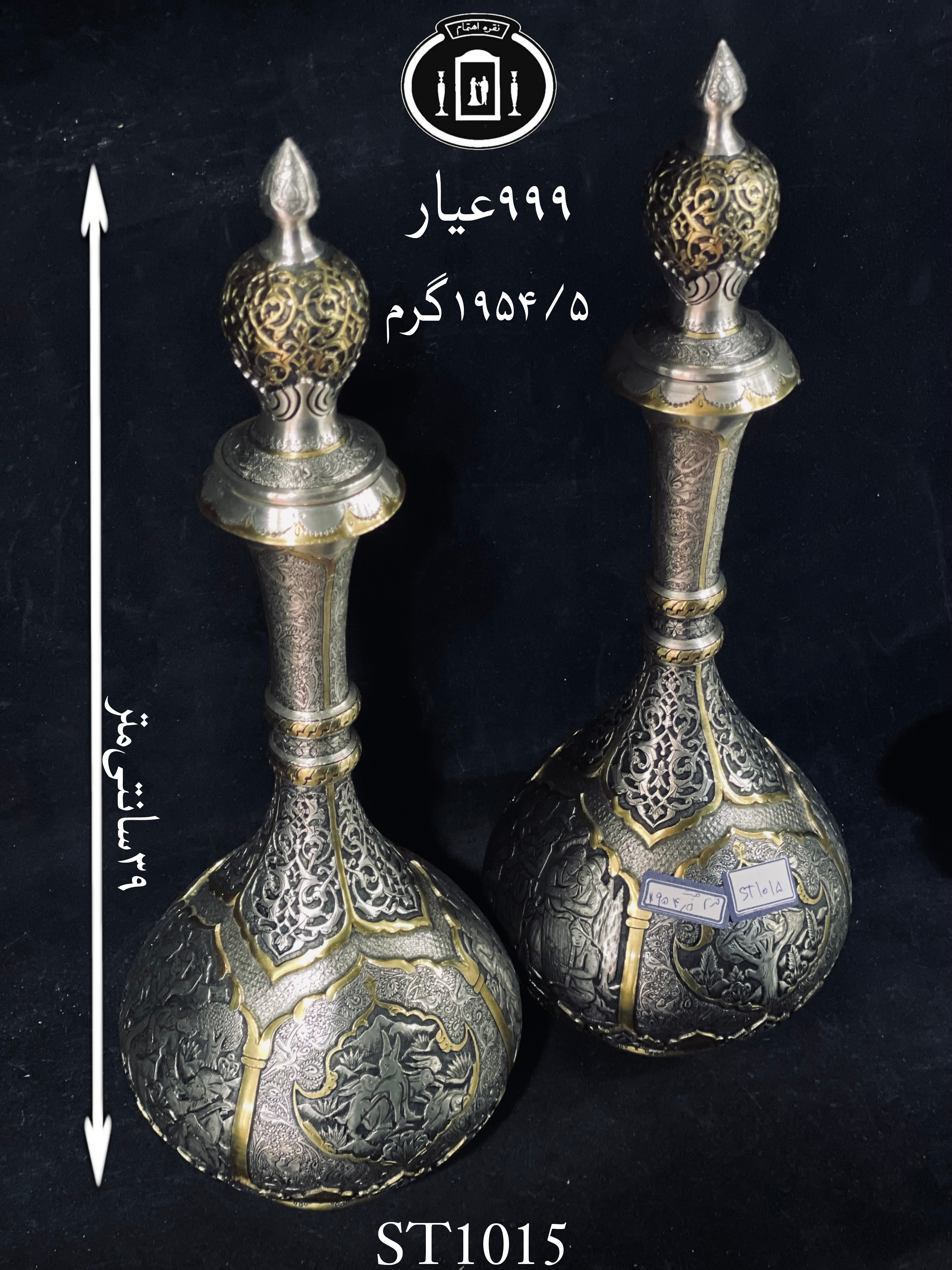 خرید تنگ نقره قلم مینیاتور فوق ممتاز مطلا شده۹۹۹٪استاندارد ایران