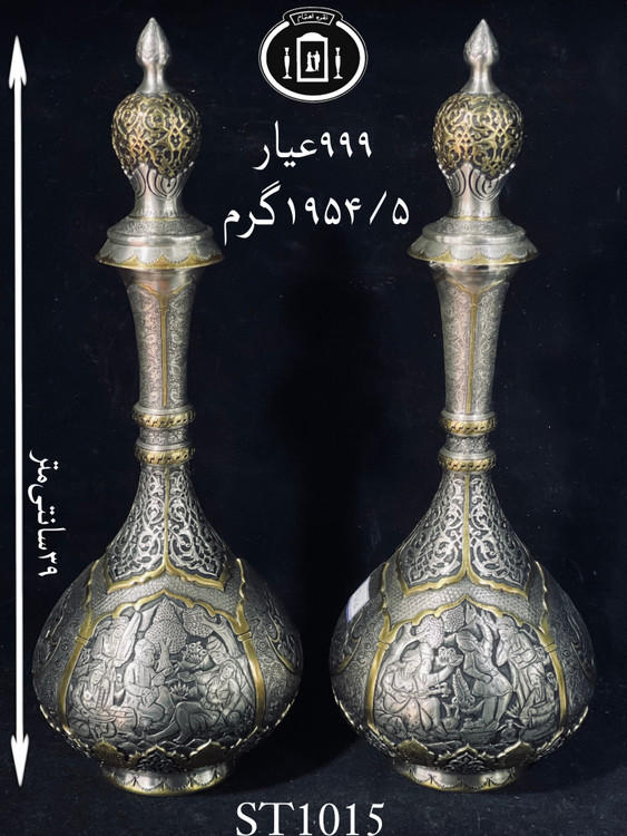 قیمت تنگ نقره قلم مینیاتور فوق ممتاز مطلا شده۹۹۹٪استاندارد ایران