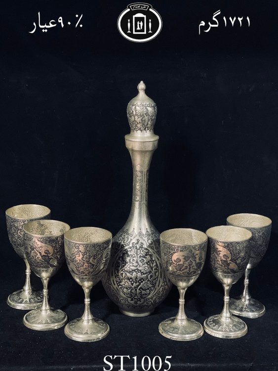 خرید سرویس تنگ و گیلاس نقره مدل هندسی برجسته ممتاز۹۰٪استاندارد ایران