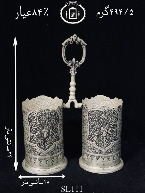 خرید جاکارد و چنگال نقره قلم گل و مرغ سیاه قلم پتینه۸۴٪استاندارد ایران