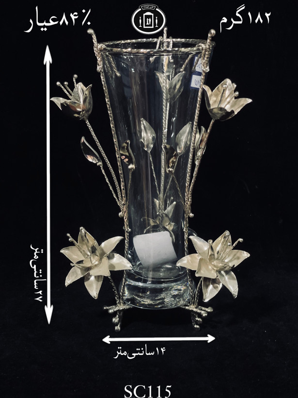 خرید گلدان کریستال نقره مدل گل رز ریخته گری مومی۸۴٪استاندارد ایران