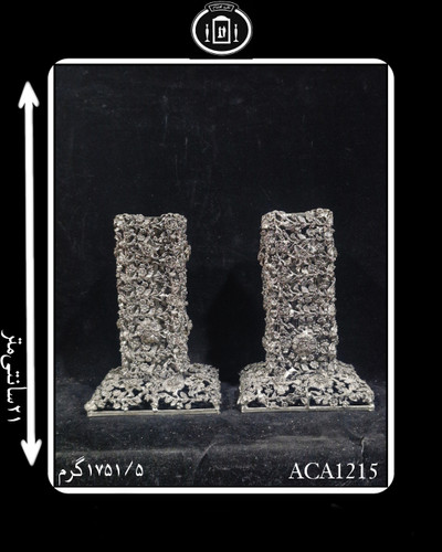 شمعدان آب نقره تک سری قلم گل ریخته گری سیاه قلم