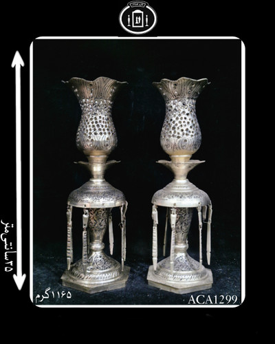 لاله آویزدار آب نقره قلم گل و مرغ و شبکه سیاه قلم