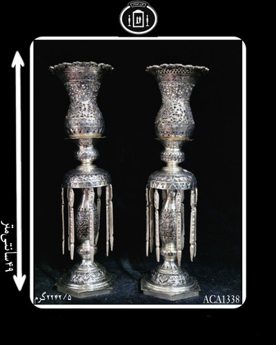 لاله آویزدار آب نقره قلم گل و مرغ و شبکه سیاه قلم