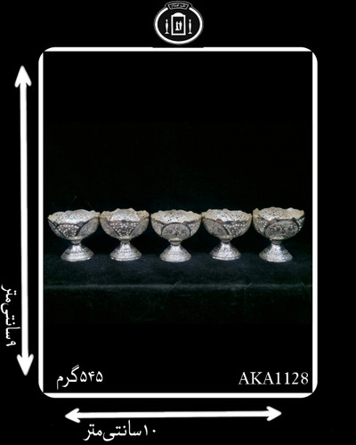 کاسه آجیل خوری آب نقره کعبدار قلم گل و مرغ و شبکه(5عددی)